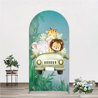 Aperturee Cute Safari Animals Arch Backdrop, Jungle Lion Elephant and Giraffe, Wild One First Birthday Party Photo Prop, 1.6x4ft (50