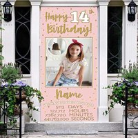 Aperturee Personalized 14th Birthday Door Cover Pink and Gold Photo Custom Name Studio