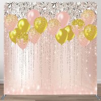 Aperturee Rose Gold Glitter Balloons Pillow Cover Backdrop, 6 x 6 ft (1.8 x 1.8 m), 111 USD, square double-sided backdrops, DSAH0B752-F