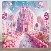 Aperturee Rainbow Candyland Castle Square Arch Fabric Backdrop | Tension Banner | Double-Sided Square Backdrop | 8X8 Tension Fabric Backdrop