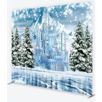 Aperturee Winter Ice Castle Tension Fabric Backdrop Snow Mountain and Pine Trees Background, Professional Holiday Photo Prop