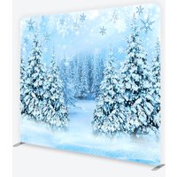 Aperturee Snowy Pine Forest Tension Fabric Backdrop Winter Woodland with Falling Snowflakes Background, Professional Nature Prop