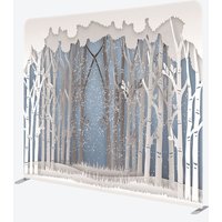 Aperturee Paper Cut Winter Forest Double-Sided Tension Fabric Backdrop, Birch Trees in Snow, Holiday Party Photo Booth, 6x6ft (WxH)