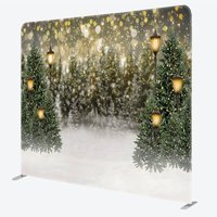 Aperturee Christmas Street Lamp Tension Fabric Backdrop Winter Night Snow Bokeh Background Holiday Pine Tree Decoration Photo Prop