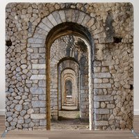 Aperturee Retro Stones Arch Corridor Photo Pillow Case Backdrop, 6X6FT(1.8X1.8M), 111 USD, square double-sided backdrops, DSDMHD1Y37-F