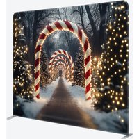 Aperturee Christmas Candy Cane Lane Tension Fabric Backdrop, Winter Wonderland Archway, Holiday Season Photo Booth Background, 6x6ft (WxH)