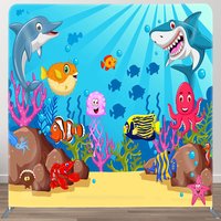 Aperturee Undersea World Animals Birthday Pillow Case Backdrop, 6X6FT(1.8X1.8M), 111 USD, square double-sided backdrops, DSHJ06180-F