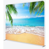 Aperturee Summer Beach Tension Fabric Backdrop, Tropical Palm Trees Ocean Studio Photography