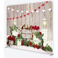 Aperturee Valentine Day Tension Fabric Backdrop, Rustic Wood and Red Roses Studio Photography