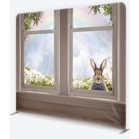 Aperturee Easter Bunny Tension Fabric Backdrop, Spring Flowers and Rainbow Window Studio