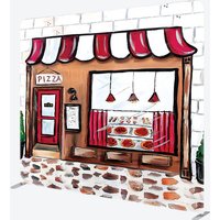 Aperturee Pizza Party Tension Fabric Backdrop, Pizzeria Shop Storefront, Italian Restaurant Birthday Photo Booth Prop