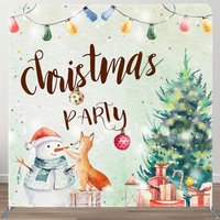 Aperturee Fox Snowman Christmas Tree Tension Fabric Backdrop | Xmas Backdrop | Christmas Photo Backdrop | Christmas Backdrops For Photography