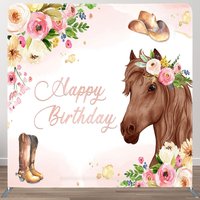 Aperturee Floral Horse Boots Birthday Square Tension Backdrop, 6 x 6 ft (1.8 x 1.8 m), 111 USD, square double-sided backdrops, DSXH0A967-F