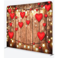Aperturee Valentine Red Hearts and Wood Tension Fabric Backdrop, Professional Rustic Studio Decor