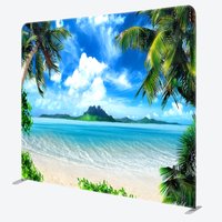 Aperturee Tropical Beach Tension Fabric Backdrop, Palm Trees Blue Ocean Decor, High Resolution Nature Background for Photography
