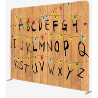 Aperturee Alphabet Wall with Christmas Lights Double-Sided Tension Fabric Backdrop, Stranger Inspired Things Party Decor, 6x6ft (WxH)