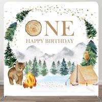 Aperturee Forest Bear Camping 1St Birthday Pillow Case Backdrop | Backdrop For Birthday Party | Happy Birthday Backdrop | Birthday Curtain Backdrop