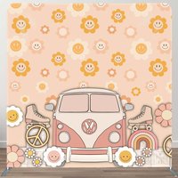 Aperturee Dense Sun Floral Groovy Car Tension Fabric Backdrop, 6X6FT(1.8X1.8M), 111 USD, DSZH0F685-F, square double-sided backdrops