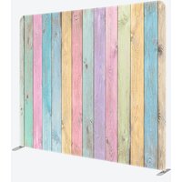 Aperturee Pastel Rainbow Wood Planks Double-Sided Tension Fabric Backdrop, Shabby Chic Wall, Easter Party Photo Booth, 6x6ft (WxH)