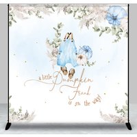 Aperturee Personalized A Little Pumpkin Baby Shower Backdrop, Boho Pampas Grass and Blue Overalls Theme, Custom Name Decor for Boy, 3x3ft (WxH), 15