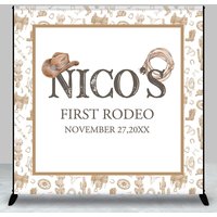 Aperturee Brown Cowboy First Rodeo Custom Name Birthday Backdrop, 3X3FT(1X1M), 15 USD, custom birthday backdrops, DZCJ9N61-O
