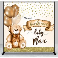 Aperturee Personalized Bearly Wait Baby Shower Backdrop Cute Teddy Bear and Gold Balloons Background, Professional Custom Photo Prop