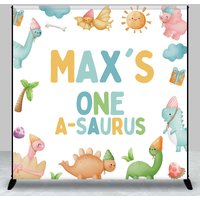 Aperturee Custom One-A-Saurus First Birthday Backdrop, Cute Dinosaur and Volcano Party, Personalized Boys Dino-Mite Decor, 3x3ft (WxH), 15 USD