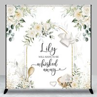 Aperturee White Floral Sweet Cooker Custom Baby Shower Backdrop, 3X3FT(1X1M), 15 USD, custom baby shower backdrops, DZLH0G466-O