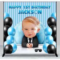 Aperturee Blue Balloons Boss Custom Photo 1st Birthday Backdrop, 3X3FT(1X1M), 15 USD, custom birthday backdrops, DZYM2Z05-O