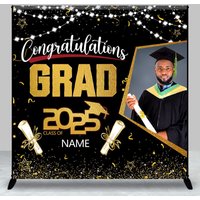 Aperturee Black Gold Congrats Grad Custom Photo Name Backdrop, 3X3FT(1X1M), 15 USD, custom graduation backdrops, DZYZ1P83-O