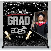 Aperturee Black Silver Custom Name Photo Congrats Grad Backdrop, 3X3FT(1X1M), 15 USD, custom graduation backdrops, DZYZ1P85-O