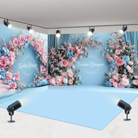 Aperturee Sweet Blue Floral Arch Curtain Room Set Backdrop, 7 x 7 ft / 10 x 7 ft / 10 x 7 ft, 247.5 USD, room set backdrops, ENHD2J60-R, ENHD2J59-B