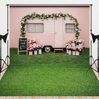 Aperturee Pink Camper Floral Spring Grass Combo Set Backdrop, 7 x 5 ft / 7 x 5 ft, 97.4 USD, combo set backdrops, ENHD2L05-D, CYHD0Y61-D