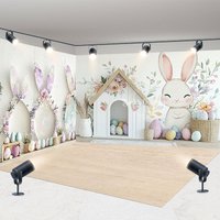 Aperturee Easter Bunny Room Set Backdrop Spring Flowers Rabbit House Studio Prop Holiday Decoration Professional Photo Booth Backgrounds
