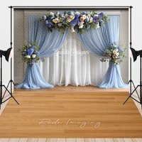 Aperturee Elegant Wedding Combo Set Backdrop, Blue Drapes Floral Arch, Bridal Shower Photography Background