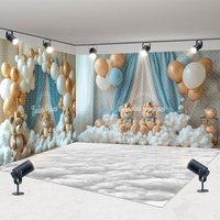Aperturee Gold White Balloon Bear Cake Smash Room Set Backdrop, 7X7FT(Left Wall)+10X7FT(Right Wall)+10X7FT(Floor), 247.5 USD, ENHD4I33-R, ENHD4I31-B