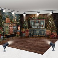 Aperturee Room Set Backdrop Vintage Blue Cabinet Christmas Tree Interior Background Luxury Living Room Holiday Party Decoration
