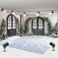 Aperturee Room Set Backdrop White Brick Wall Arched Window Snowy Pine Background Winter Courtyard Holiday Party Decoration