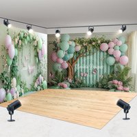 Aperturee Green Balloons Spring Cake Smash Room Set Backdrop, 7 x 7 ft / 10 x 7 ft / 10 x 7 ft, 247.5 USD, room set backdrops
