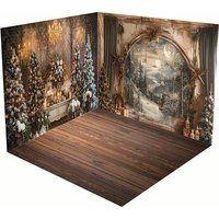 Aperturee Wooden Floor Mural Wall Christmas Room Set Backdrop | Xmas Backdrop | Christmas Photo Booth Backdrop | Christmas Backdrops For Photography