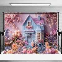 Aperturee Sweet Floral Warm Color House Spring Photo Backdrop, 3X2FT(1MX0.6M), 14 USD, spring backdrops, ENHD9K32-M