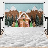 Aperturee Christmas Gingerbread House Combo Set Backdrop, Snowy Candy Village with Cloud Floor, Holiday Photo Scene