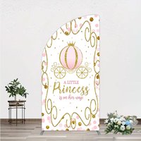 Aperturee Pink Pumpkin Carriage Baby Shower Arch Backdrop Little Princess Party Decoration Royal Gold Glitter Background Photo Prop
