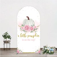 Aperturee A Little Pumpkin is on the Way Arch Backdrop, Pink Floral and Gold Glitter, Girl Baby Shower Party Decor, 1.6x4ft (50x120cm)