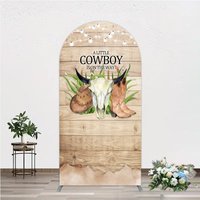 Aperturee A Little Cowboy is on the Way Arch Backdrop, Rustic Western Baby Shower Decor, Wood and String Lights Photo Booth, 1.6x4ft (50x120cm), 98.