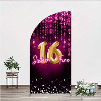 Aperturee Pink and Gold Sixteen Fine Half Moon Arch Backdrop, 16th Birthday Balloon and Sparkles Party Decoration