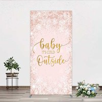 Aperturee Baby Its Cold Outside Rectangle Backdrop, Pink Snowflake Winter Baby Shower Cover