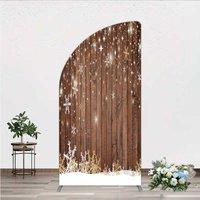 Aperturee Christmas Snowflakes Arch Backdrop Rustic Brown Wood and Sparkling Stars Background, Professional Holiday Arch Prop