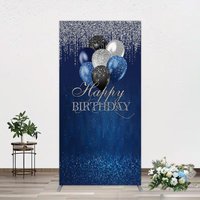 Aperturee Blue Silver Happy Birthday Arch Backdrop Balloon Glitter Rain Party Decor Photo Booth Prop