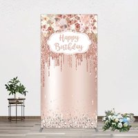 Aperturee Rose Gold Glitter Flowers Birthday Rectangle Backdrop, 1.6 x 4 ft (0.5 x 1.2 m), 98.18 USD, arch backdrop kit, GAH0B453CF-AJ